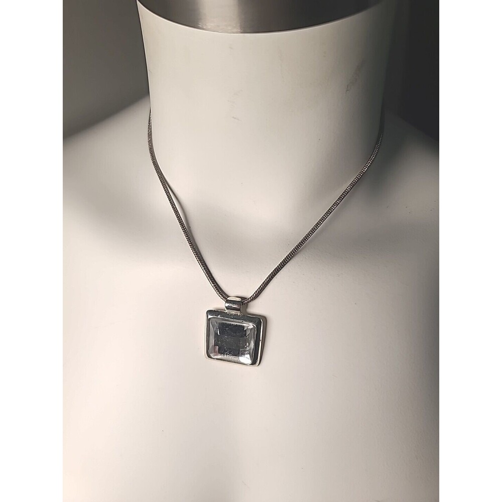 Vintage Silvertone Crystal Pendant  Necklace W/ 16" Adustable Snake Chain